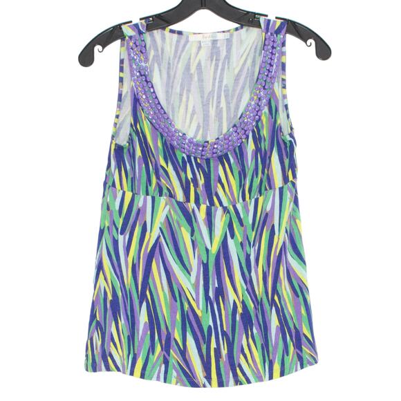 Boden Tank Top Beaded Boho Retro Casual Beach Feminine Summer Purple Green 4 - Picture 1 of 6